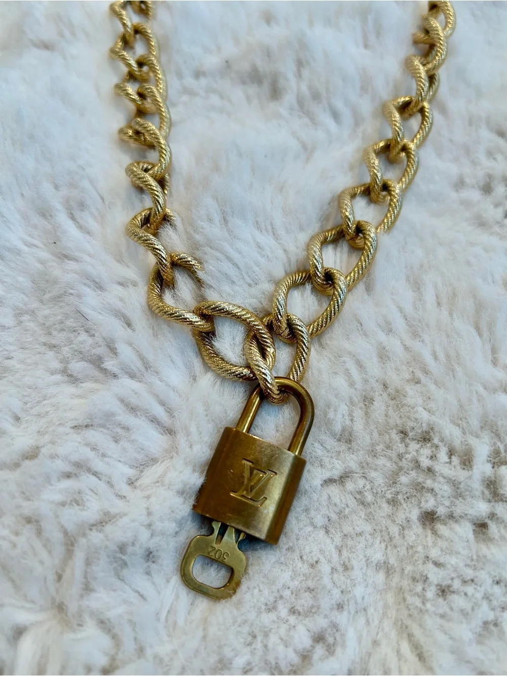 ⭐️Stunning Louis Vuitton key & lock on a rare Monet chunky link chain ⭐️